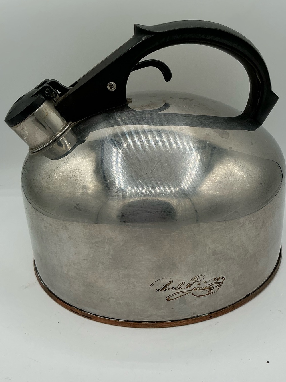 Vintage Revere Ware Whistling Tea Kettle Copper Bottom Stainless Steel 8 cup USA